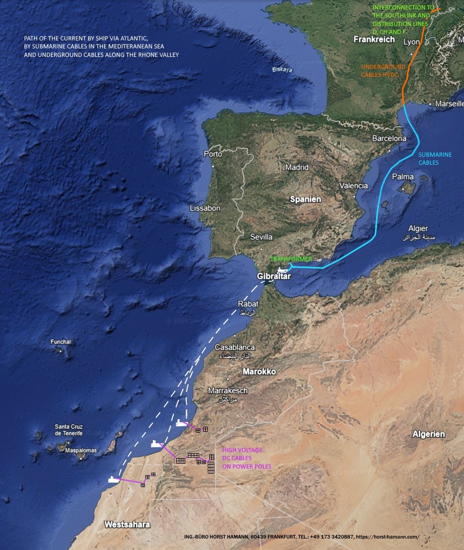 Picture Route of the Battery Ship and the layout of the high-voltage direct current (HVDC /HÜG) cable routing